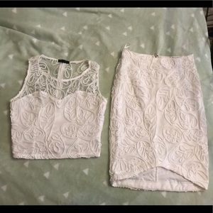 White two piece, crop top with skirt